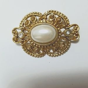 Goldtone Pin Back Faux Pearl Cabochon